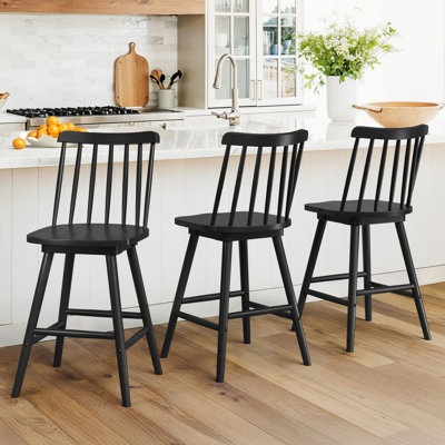 Windsor Back Swivel Solid Wood Counter Stool(Set Of 3)