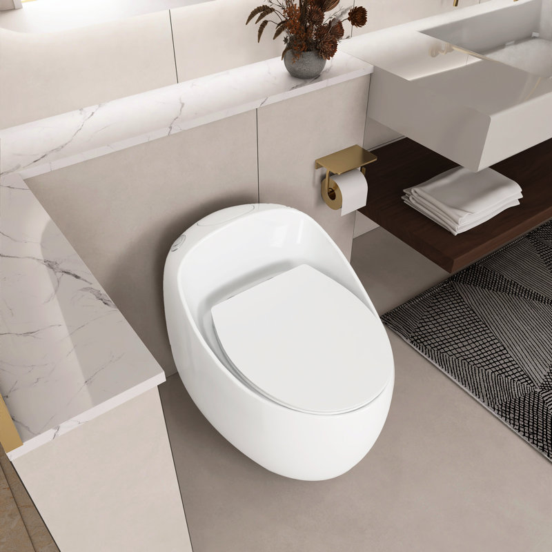 1.28 Single Flush Toilet In Glossy White Ceramic - Egg Shape, Low Maintenance, Bathroom Essential Egg-Shaped Flush, , Quiet Flushing For
