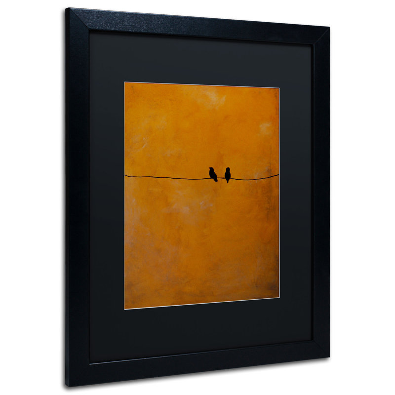 Framed Wall Art - Nicole Dietz ‘Bird Pair Yellow’ Wall Decor with Matted Frame - Living Room, Kitchen, and Bathroom Art - 16x20