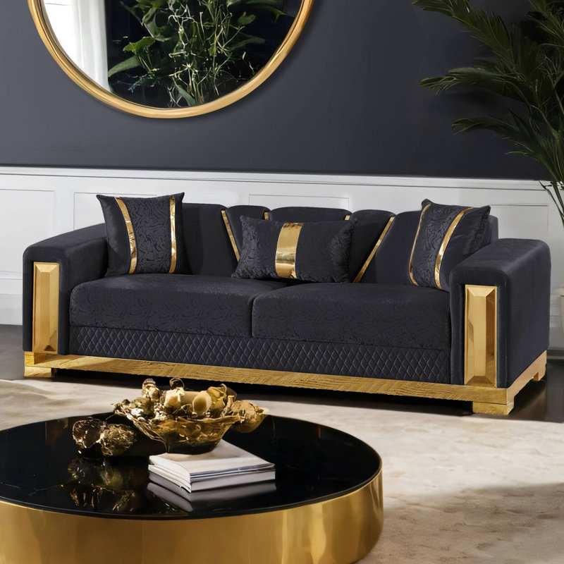 Canapé Glam 92,4 ", noir / or, Noir et or