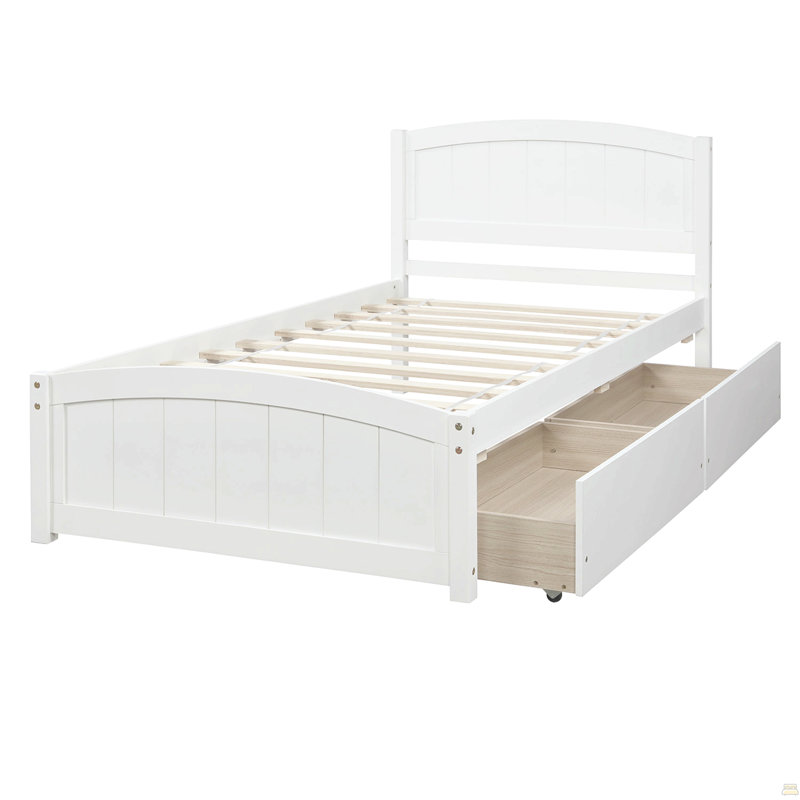 Lit plateforme simple avec deux tiroirs, Blanc