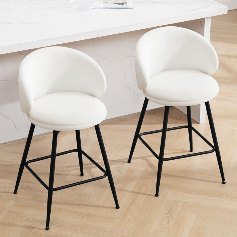 25" Swivel Upholstered Counter Height Bar Stools, Cream