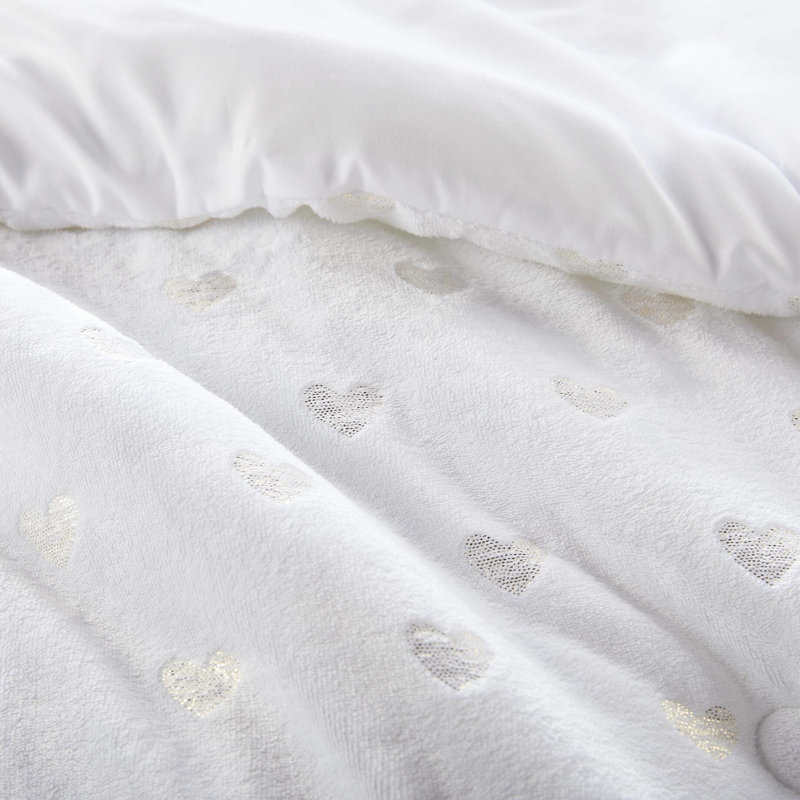 Ensemble d'édredon 3 pièces pour lit simple / simple TG blanc / or métallique avec rembourrage, nettoyage des taches, - impression étiquetée, coussin décoratif, preuve