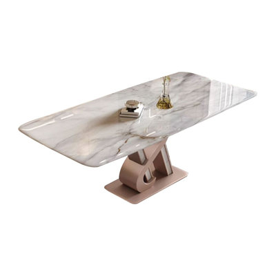 Beige Rectangular Marble Tabletop Dining Table