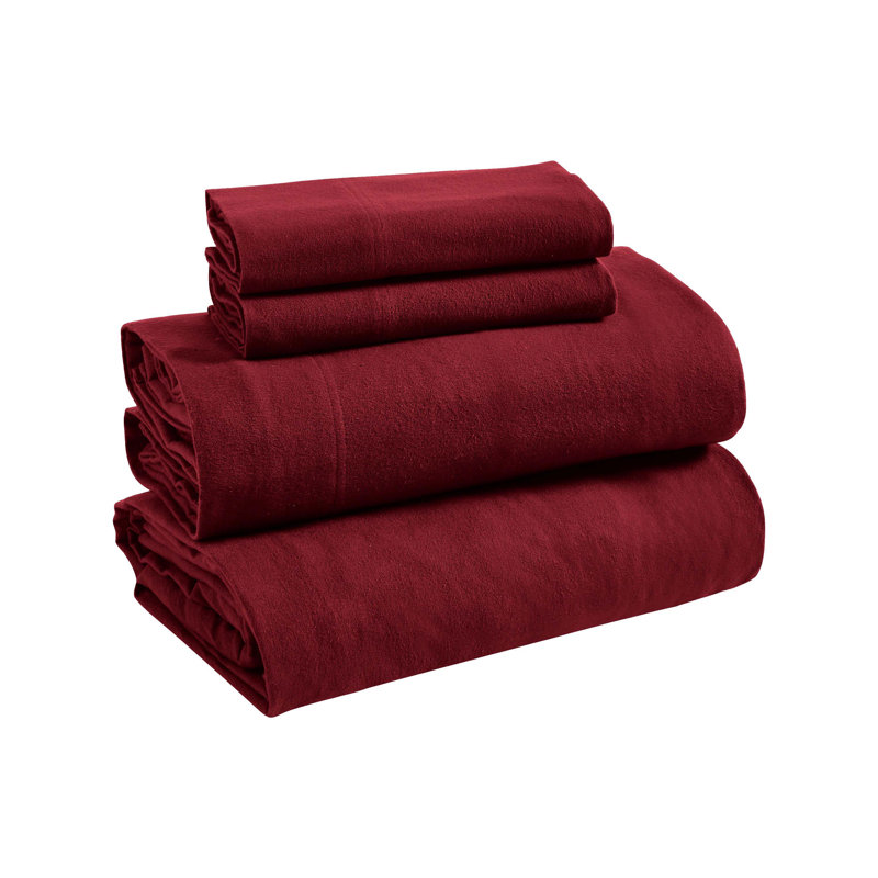 Ensemble de draps 100% flanelle toutes saisons, Ensemble de draps pour taille de lit simple TG, Bourgogne