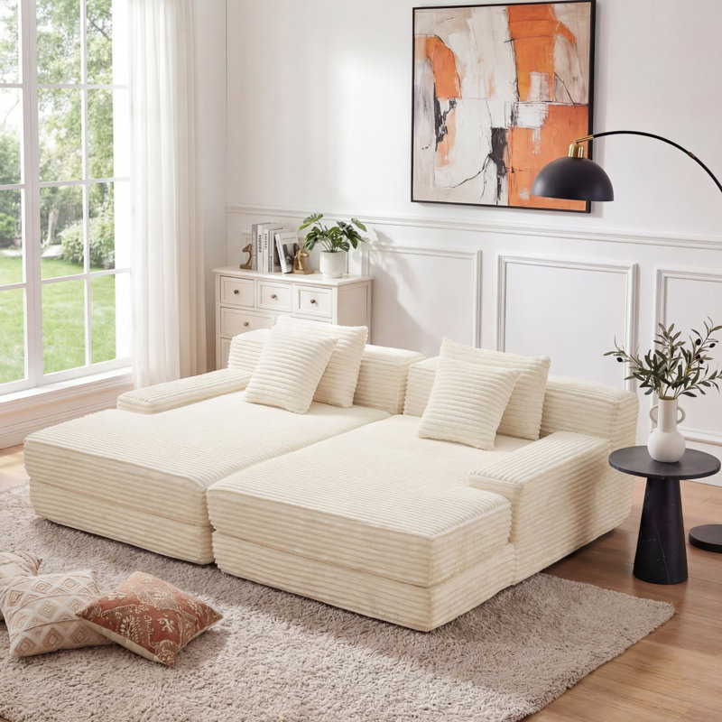 Eliam Boneless 85” Oversized Double Lounge Chaise, Beige