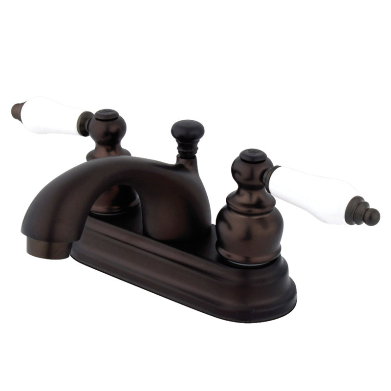 Kingston Brass Vintage Two-Handle 3-Hole Deck Mount 4" Centerset Bathroom Faucet with Plastic Pop-Up, Oil Rubbed Bronze