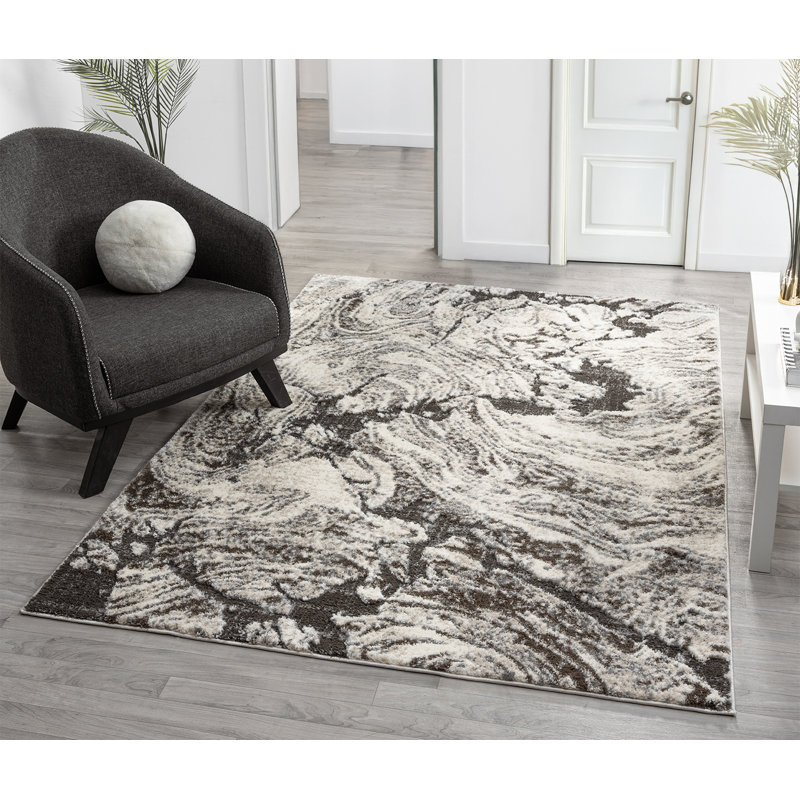 Derel Modern Embossed Contemporary Living Room Area Rug - Abstract Design,Grey, Rectangle 80 x 150 cm