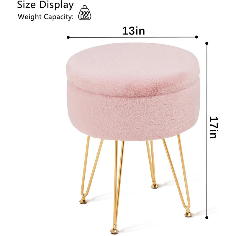 Vanity Storage Accent Stool with Metal legs, Pink 