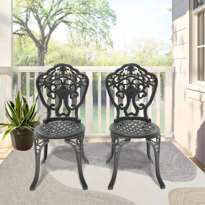 Chaise de patio en fonte d'aluminium 2 pièces avec cadre noir