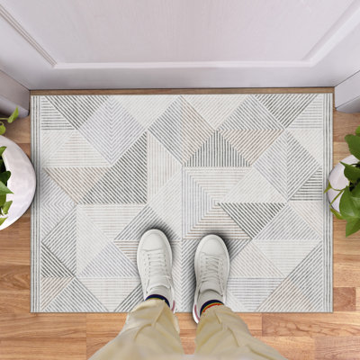 Tapis beige à motif géométrique moderne lavable à la machine Jahree Miles