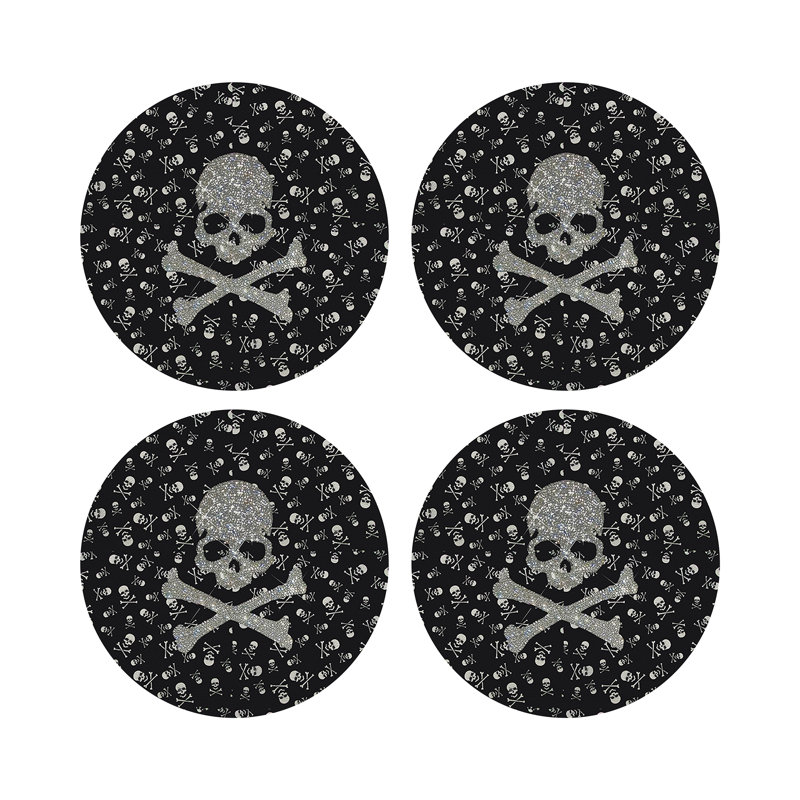 Sous-verres ronds en cuir végétalien noir Crossbones
