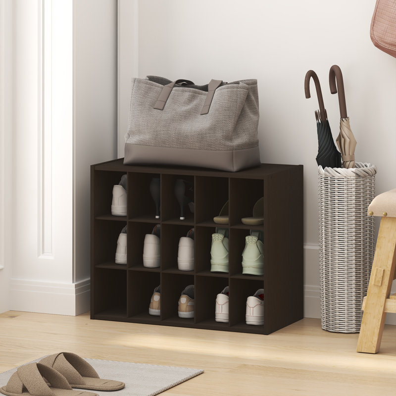 Étagère à chaussures, organisateur à 15 cubes, rangement empilable, 29 x 61,5 x 49 cm, pour placard, entrée, bureau, garage, chêne foncé noir
