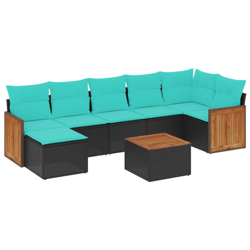  Ensemble de canapé de patio 8 pièces avec coussins en rotin de polyester noir