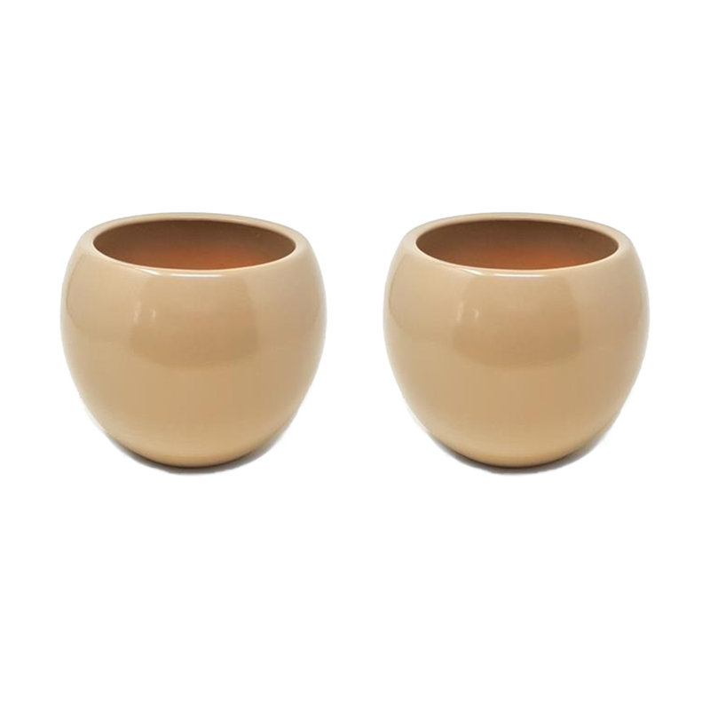 Epoxi Cylinder Pot - Semi Gloss  - Set Of 2, Beige, 13.5cm H x 16cm W x 16cm D