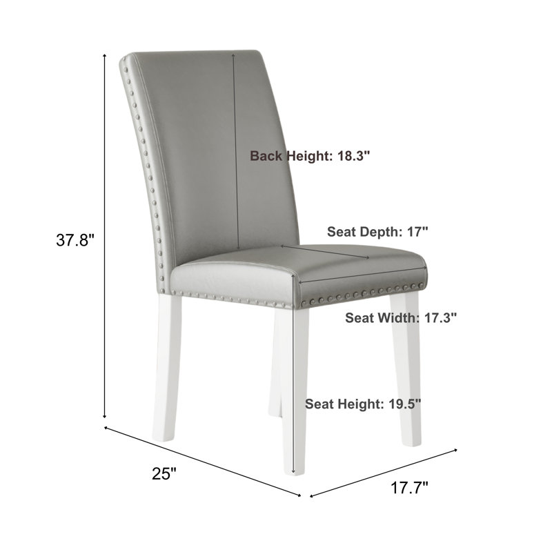 Regal Estate Upholstered Dining Chairs - Nailhead Trim, High-Back, Solid Wood Legs, Silver, White