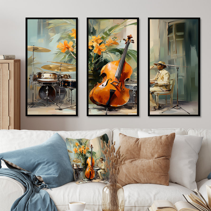 Violoncelle Jazz Rhythms - musique, art mural, H 28 po x l 36 po, Cadre flottant noir