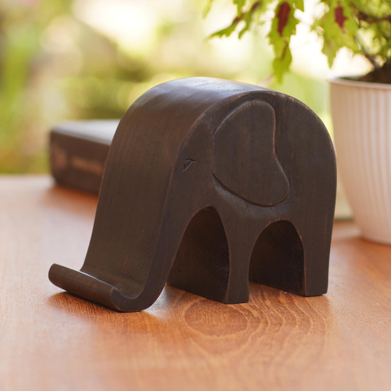 Latitude Run® Handmade An Elephant Never Forgets Wood Phone Holder