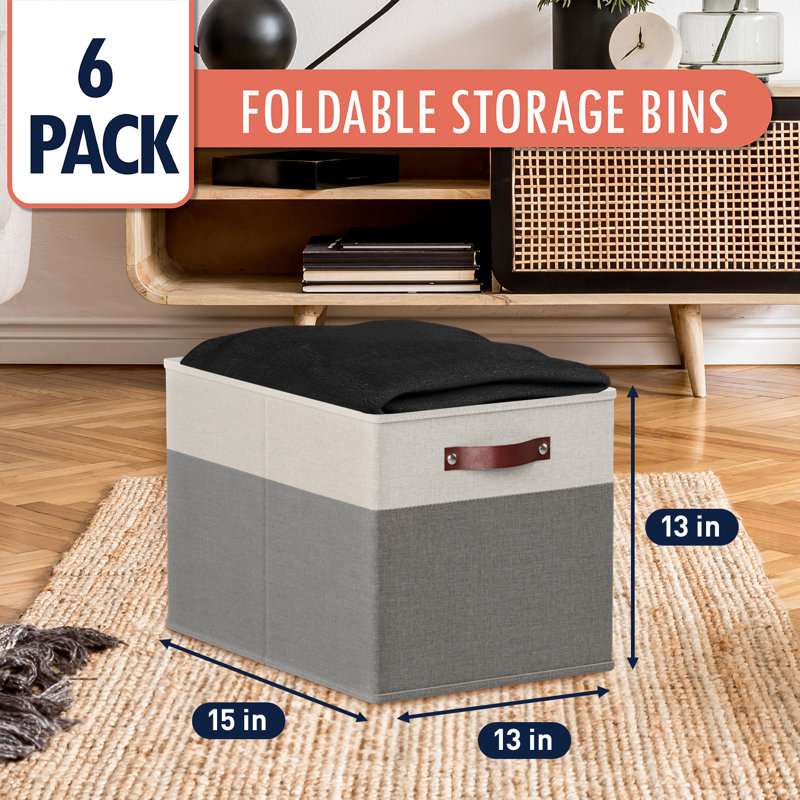 Ebern Designs Fabric Decorative Bin, White/Gray, 13" H x 13" W x 15" D