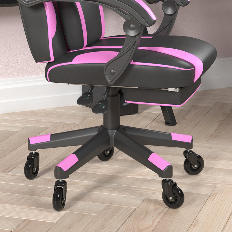 Fauteuil de jeu avec roulettes et accoudoirs inclinables Kaysten Office, Noir / mauve