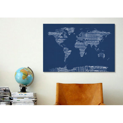 World Map Sheet Music by Michael Tompsett Graphic Art on Canvas in Blue