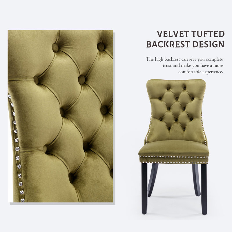 Velvet Fabric Upholstered Dining Chairs Set of 4,Oliver Green, Black, Oliver Green