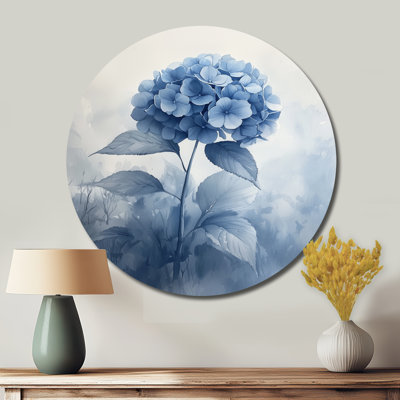 Hortensias bleus dans le rêve brumeux II - impression d'hortensias sur un cercle métallique