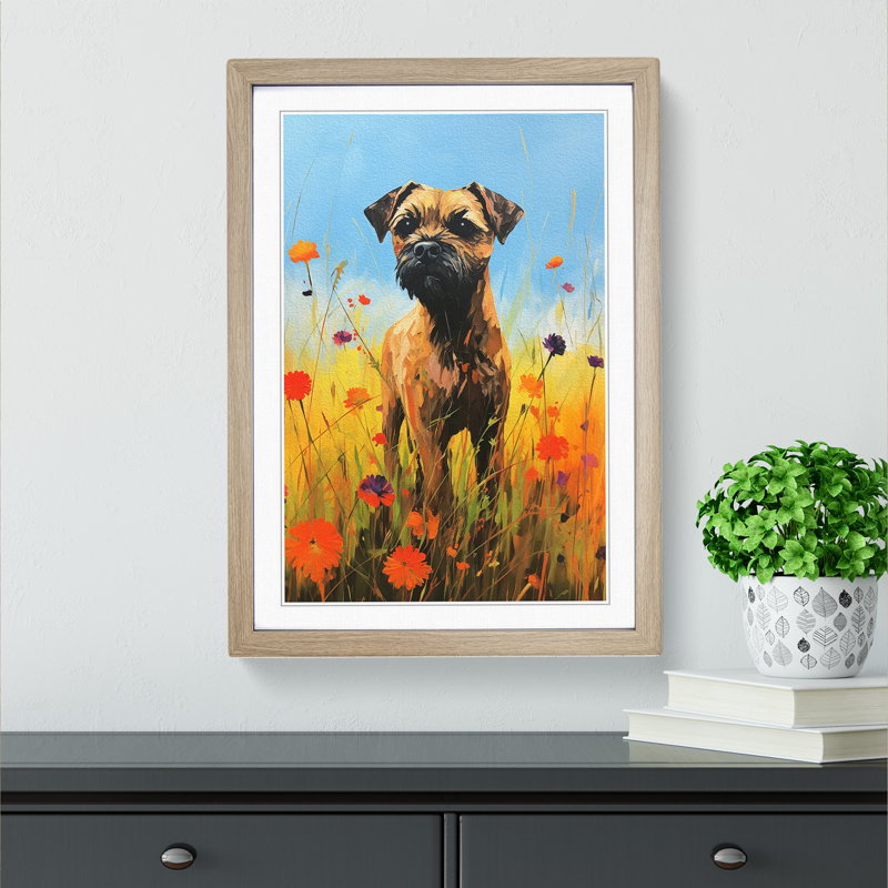 Border Terrier Modern Art - Framed Print, 46cm H x 34cm W x 2cm D, Oak Framed