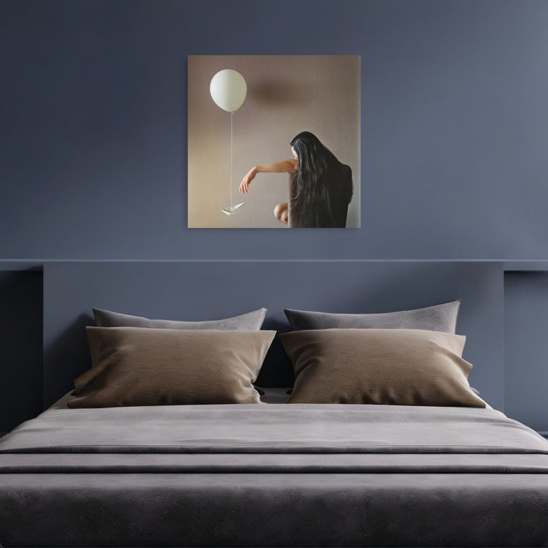 " Woman And Boat Dreamy Minimalist Peaceful Wall Art Print " Print, H 36 po x l 36 po