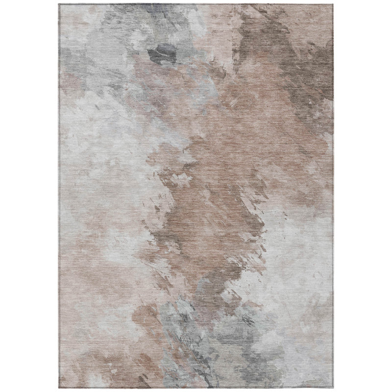 3' X 5' Brown Ivory And Gray Abstract Washable Indoor Outdoor Area Rug