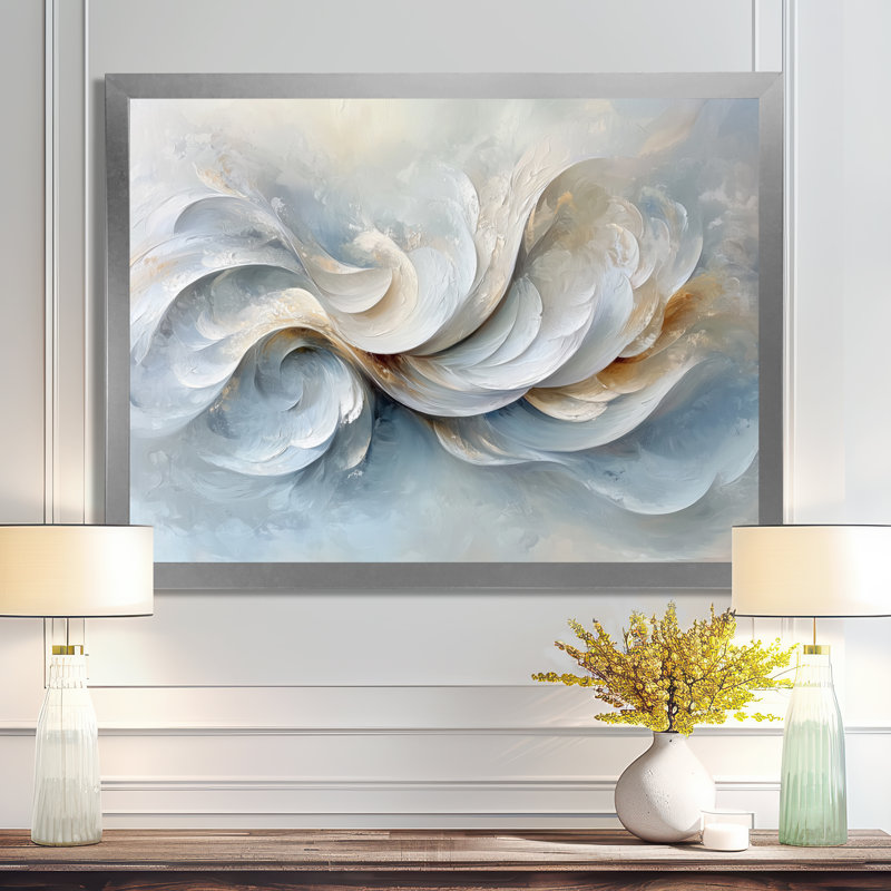 Zeringue - Abstract Wall Art, Silver, 30" H x 40" W, Picture Framed