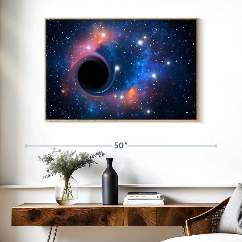Trou noir dans l'espace, Cadre flottant en bois naturel, 40 po x 27 po