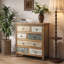 Commode d'appoint rétro en bois avec 6 tiroirs, commode de rangement rustique multicolore sculptée pour chambre à coucher, salon, décor de style campagnard (L 25,59 po x l 12,6 po x H 33,07 po)