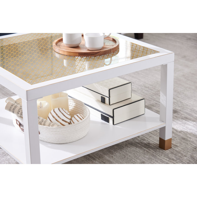 Table basse en verre avec rangement, Blanc