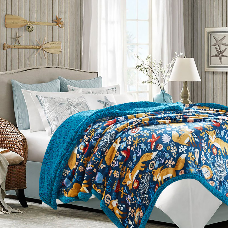 Gold Fox Print Soft Plush Throw Blanket, Navy, 50" W x 65" L