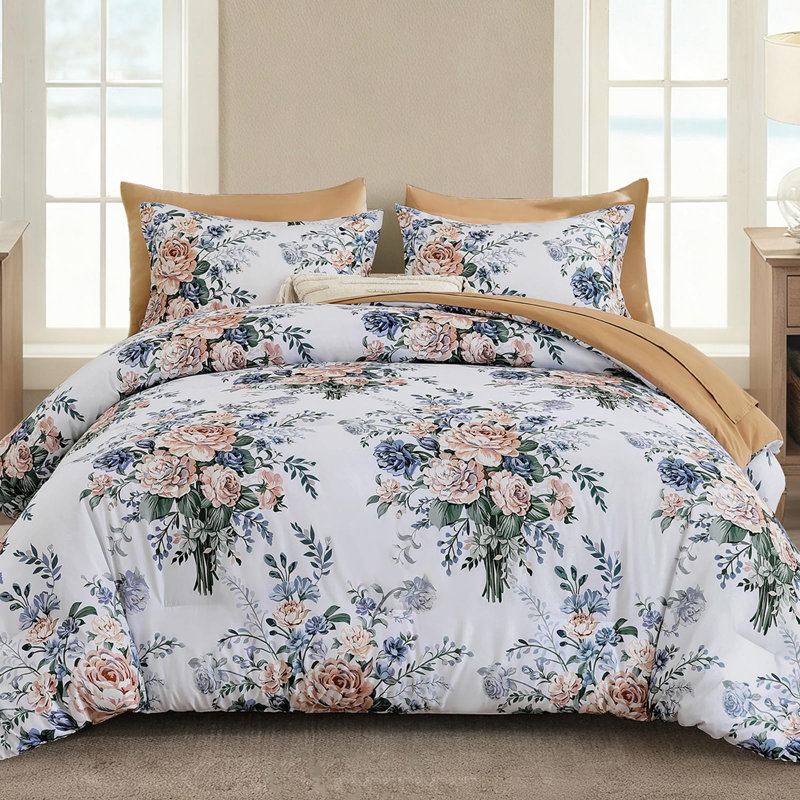 7-Piece Floral Comforter Set, All Season Soft Microfiber Bed in a Bag with Sheets, Queen Comforter + 6 Additional Pieces