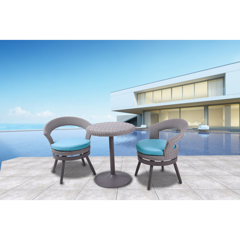 Ensemble bistro rond avec coussins 24 po pour 2 personnes Round, Bleu lac, gris
