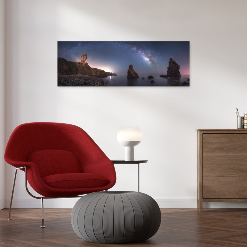 Milky Way Ocean Rocks by Juan Facal Photography - Wrapped Canvas Panoramic Print, 30.48 cm H x 91.44 cm W
