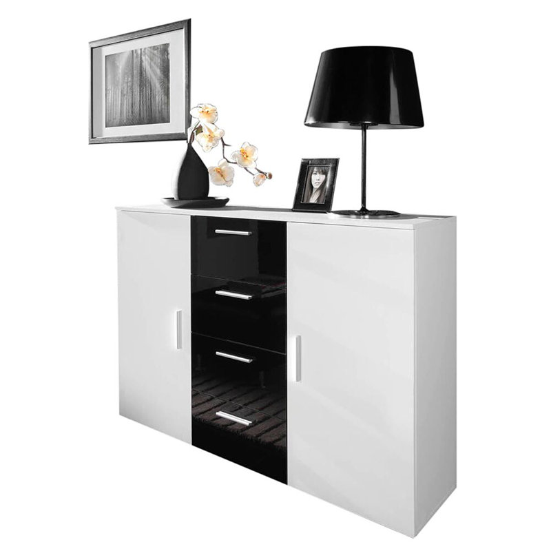 Bilal Solid Wood 132cm W 4 - Drawer Chest of Drawers, White/Black