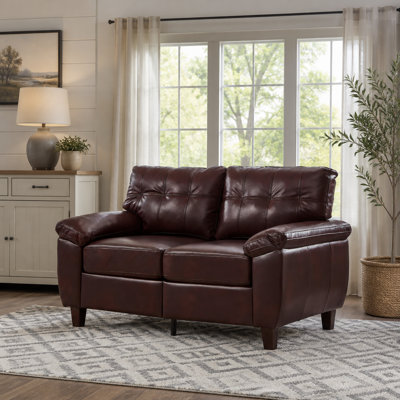 59 Inch Modern Faux Leather Loveseat, Upholstered PU Leather Living Room Couch with Big Padded Armrests and Hidden Under-Seat Storage