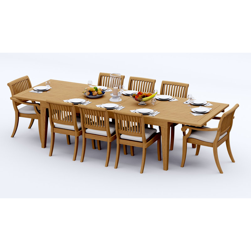 6 Seats 7 Pcs Grade-A Teak Wood Dining Set: 122" Caranas Double Extension Rectangle Table And 6 Arbor Stacking Chairs (2 Arm & 4 Armless Chairs) #11AB2902