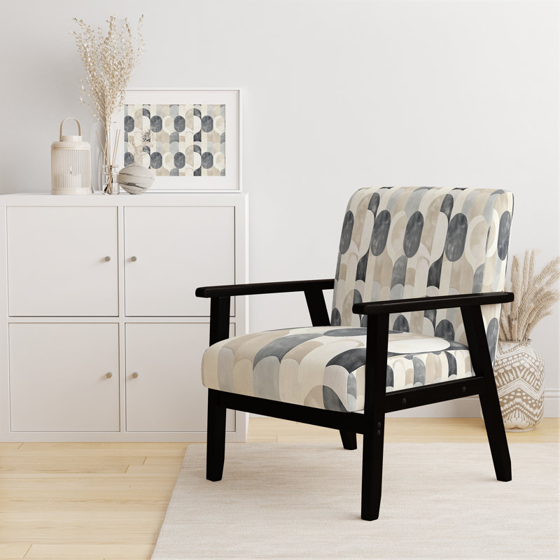 Chaise d'appoint à motif géométrique - Fauteuil neutre noir Array, Accoudoirs carrés noirs