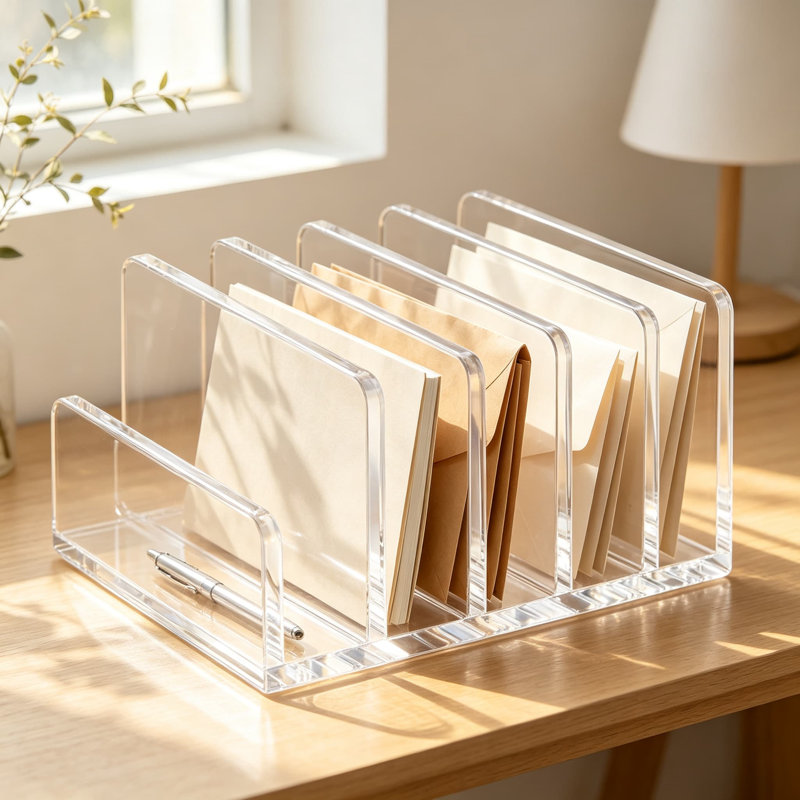 Porte-courrier transparent en acrylique avec cinq compartiments verticaux, organisateur de courrier et de lettre de bureau pour la maison, le bureau et l'école, rangement de dossiers et de cahiers peu encombrant