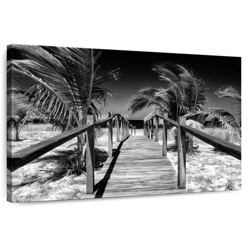 Cuba Fuerte - Jetée en bois, plage tropicale BW I, H 8 po x l 12 po