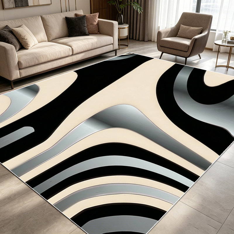 1PC Modern Abstract 3D Swirling Wavy Stripe Pattern area rugs for Living Room, Soft and Comfortable, Suitable for all seasons, easy-to-maintain, machine washable Indoor floor mat, Under Table Farmhouse suitable for dining table, bedroom, home office,