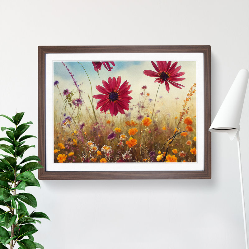 Masterful Wildflowers Floral - Single Picture Frame Print, 25cm H x 34cm W x 2cm D, Walnut Framed