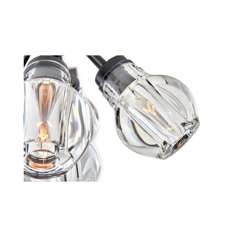 Elise Seven-Light Semi-Flush Mount Cluster Light w/ Thick-Cut Cystal Shades, Black