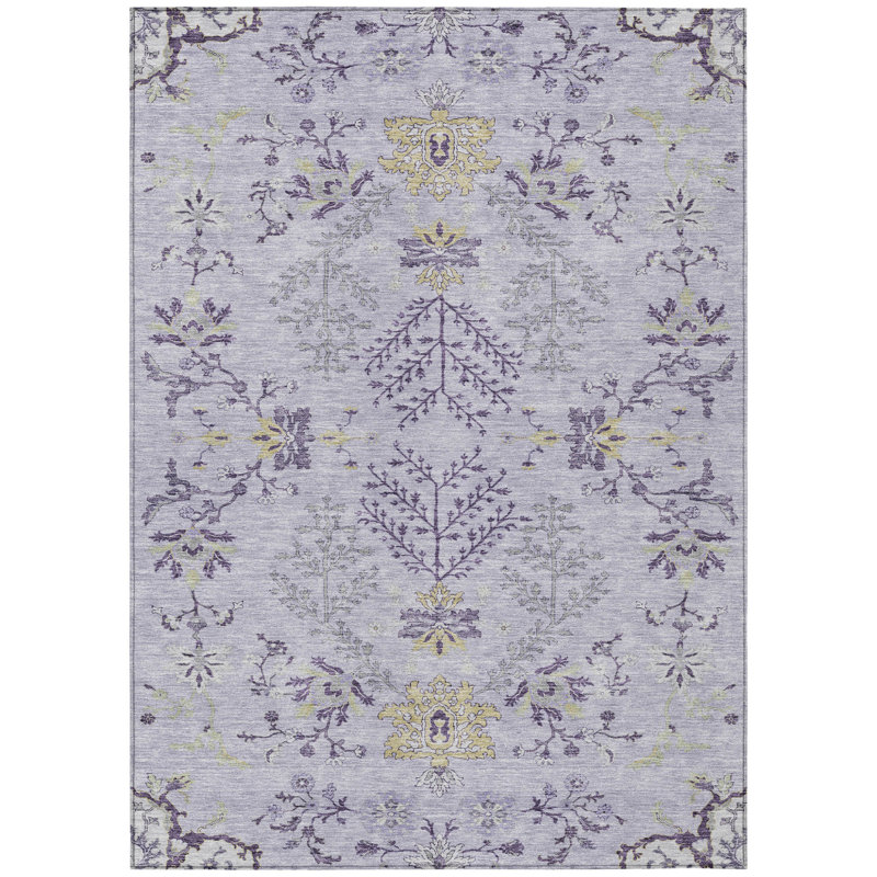 Tapis lavable floral mauve et gris 9 'X 12'