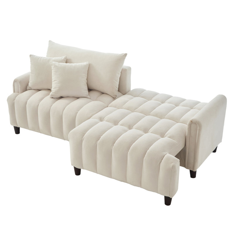 Canapé-lit futon de 83 po, canapé-lit confortable en polyester avec 2 coussins carrés, canapé-lit convertible avec dossier réglable, causeuse moderne pour le salon, beige
