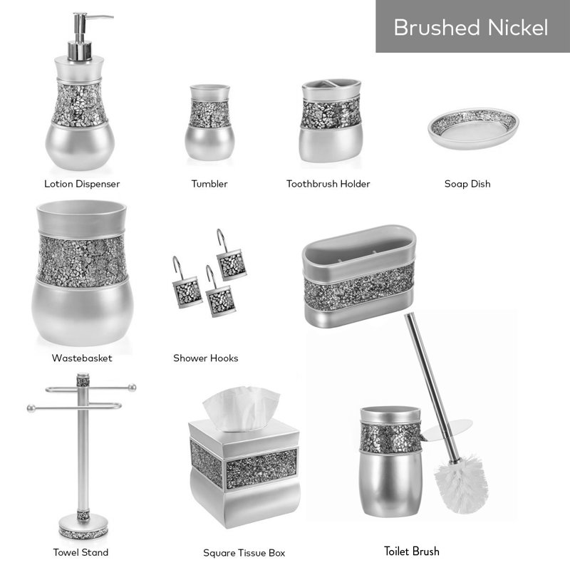 Elegant Silver Crackled Glass Shower Curtain Hooks Set